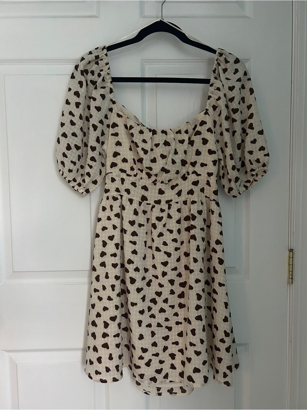 Lush Cream Mini Dress with Brown Heart Print